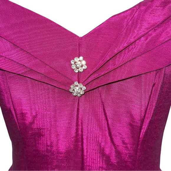 Jessica McClintock Pink Off-Shoulder Party Barbie Prom 80’s Ruched A-Line Dress - Picture 5 of 15